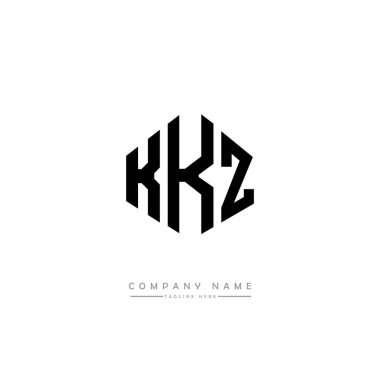 Çokgen şekilli KKZ harf logosu tasarımı. Küp şeklinde logo tasarımı. Altıgen vektör logosu beyaz ve siyah renklerde. Monogram, iş ve emlak logosu.