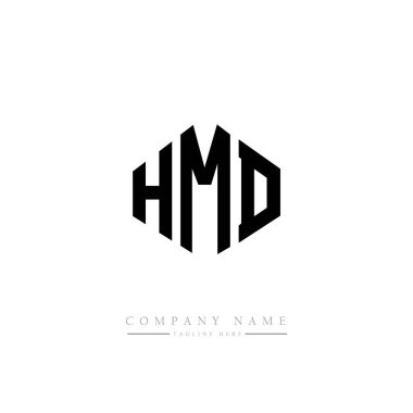 Çokgen şekilli HMD harf logosu tasarımı. HMD çokgen ve küp şeklinde logo tasarımı. HMD altıgen vektör logo şablonu beyaz ve siyah renkler. HMD monogram, iş ve gayrimenkul logosu.