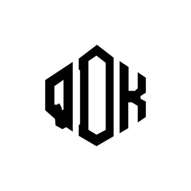 Çokgen şekilli QDK harf logosu tasarımı. QDK çokgen ve küp şeklinde logo tasarımı. QDK altıgen vektör logo şablonu beyaz ve siyah renkler. QDK monogramı, iş ve emlak logosu.