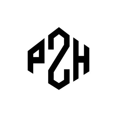 Çokgen şekilli PZH harf logosu tasarımı. PZH çokgen ve küp şeklinde logo tasarımı. PZH altıgen vektör logosu beyaz ve siyah renkler. PZH monogramı, iş ve gayrimenkul logosu.