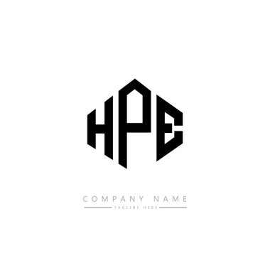 HPE letter logo design with polygon shape. HPE polygon and cube shape logo design. HPE hexagon vector logo template white and black colors. HPE monogram, business and real estate logo.