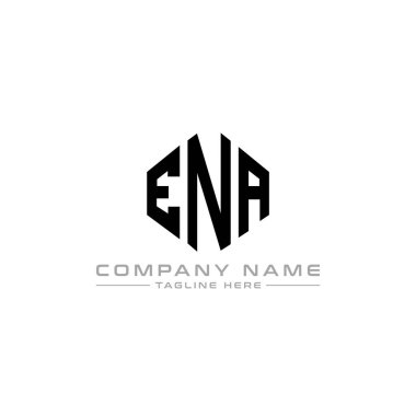 ENA letter logo design with polygon shape. ENA polygon and cube shape logo design. ENA hexagon vector logo template white and black colors. ENA monogram, business and real estate logo.