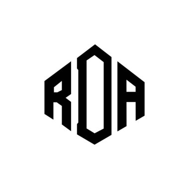 RDA letter logo design with polygon shape. RDA polygon and cube shape logo design. RDA hexagon vector logo template white and black colors. RDA monogram, business and real estate logo.