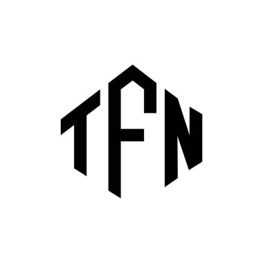 Çokgen şekilli TFN harf logosu tasarımı. TFN çokgen ve küp şeklinde logo tasarımı. TFN altıgen vektör logo şablonu beyaz ve siyah renkler. TFN monogramı, iş ve emlak logosu.