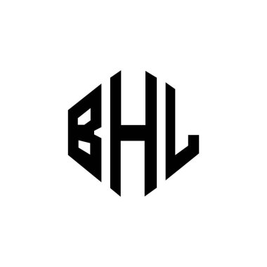 Çokgen şekilli BHL harf logosu tasarımı. BHL çokgen ve küp şeklinde logo tasarımı. BHL altıgen vektör logosu beyaz ve siyah renkler. BHL monogramı, iş ve emlak logosu.