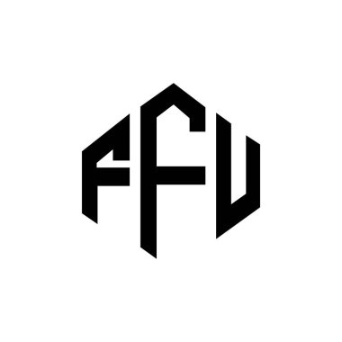 Çokgen şekilli FFU harf logosu tasarımı. FFU çokgen ve küp şeklinde logo tasarımı. FFU altıgen vektör logosu beyaz ve siyah renkler. FFU monogramı, iş ve emlak logosu.