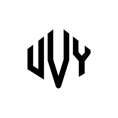 UVY letter logo design with polygon shape. UVY polygon and cube shape logo design. UVY hexagon vector logo template white and black colors. UVY monogram, business and real estate logo.