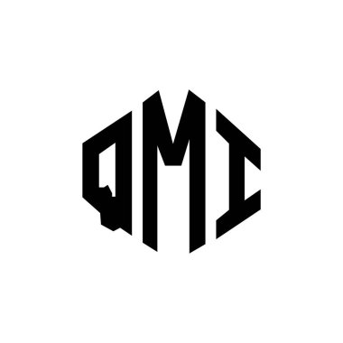 Çokgen şekilli QMI harf logosu tasarımı. QMI çokgen ve küp şeklinde logo tasarımı. QMI altıgen vektör logo şablonu beyaz ve siyah renkler. QMI monogram, iş ve gayrimenkul logosu.