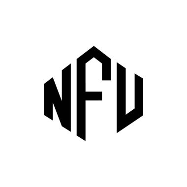 NFU letter logo design with polygon shape. NFU polygon and cube shape logo design. NFU hexagon vector logo template white and black colors. NFU monogram, business and real estate logo.