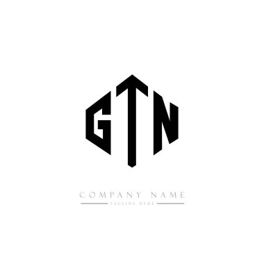 Çokgen şekilli GTN harfleri logo tasarımı. Küp şeklinde logo tasarımı. Altıgen vektör logosu beyaz ve siyah renklerde. Monogram, iş ve emlak logosu.