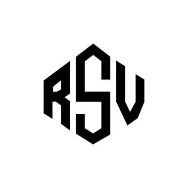 Çokgen şekilli RSV harf logosu tasarımı. RSV çokgen ve küp şeklinde logo tasarımı. RSV altıgen vektör logosu beyaz ve siyah renkler. RSV monogramı, iş ve emlak logosu.