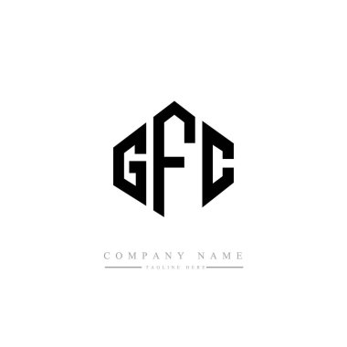 Çokgen şekilli GFC harfleri logo tasarımı. Küp şeklinde logo tasarımı. Altıgen vektör logosu beyaz ve siyah renklerde. Monogram, iş ve emlak logosu.