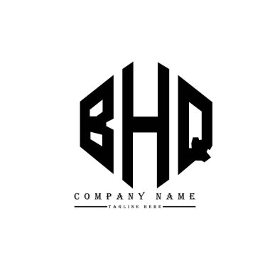 Çokgen şekilli BHQ harf logosu tasarımı. BHQ çokgen ve küp şeklinde logo tasarımı. BHQ altıgen vektör logosu beyaz ve siyah renkler. BHQ monogramı, iş ve emlak logosu.