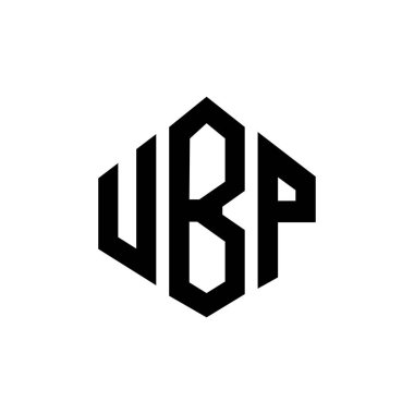 Çokgen şekilli UBP harf logosu tasarımı. UBP çokgeni ve küp şeklinde logo tasarımı. UBP altıgen vektör logosu beyaz ve siyah renkler. UBP monogramı, iş ve emlak logosu.