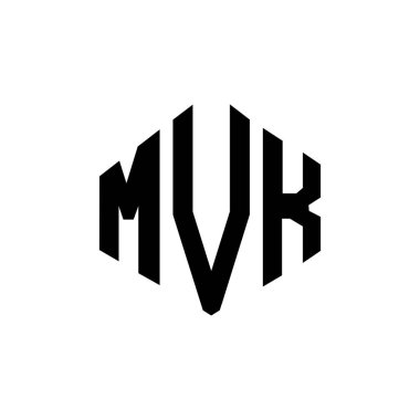 Çokgen şekilli MVK harf logosu tasarımı. MVK çokgen ve küp şeklinde logo tasarımı. MVK altıgen vektör logosu beyaz ve siyah renkler. MVK monogramı, iş ve emlak logosu.