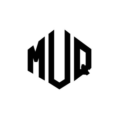 MUQ letter logo design with polygon shape. MUQ polygon and cube shape logo design. MUQ hexagon vector logo template white and black colors. MUQ monogram, business and real estate logo.