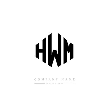 Çokgen şekilli HWM harf logosu tasarımı. HWM çokgen ve küp şeklinde logo tasarımı. HWM altıgen vektör logosu beyaz ve siyah renkler. HWM monogram, iş ve gayrimenkul logosu.