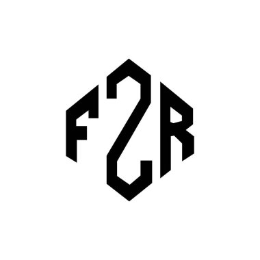 Çokgen şekilli FZR harf logosu tasarımı. FZR çokgen ve küp şeklinde logo tasarımı. FZR altıgen vektör logosu beyaz ve siyah renkler. FZR monogramı, iş ve emlak logosu.