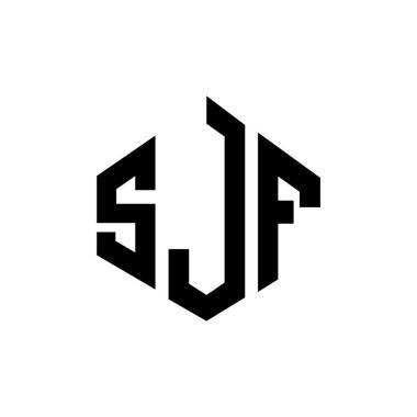 Çokgen şekilli SJF harf logosu tasarımı. SJF çokgen ve küp şeklinde logo tasarımı. SJF altıgen vektör logo şablonu beyaz ve siyah renkler. SJF monogramı, iş ve emlak logosu.