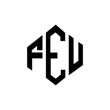 FEU letter logo design with polygon shape. FEU polygon and cube shape logo design. FEU hexagon vector logo template white and black colors. FEU monogram, business and real estate logo.