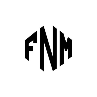 Çokgen şekilli FNM harf logosu tasarımı. FNM çokgen ve küp şeklinde logo tasarımı. FNM altıgen vektör logosu beyaz ve siyah renkler. FNM monogram, iş ve gayrimenkul logosu.