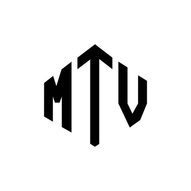 MTV letter logo design with polygon shape. MTV polygon and cube shape logo design. MTV hexagon vector logo template white and black colors. MTV monogram, business and real estate logo.