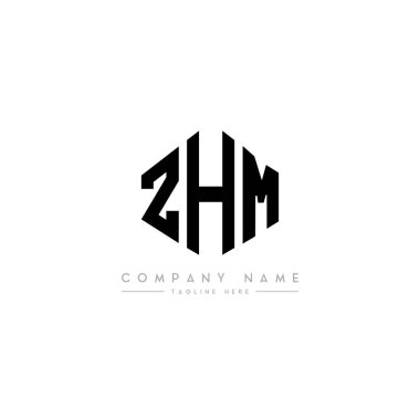 Çokgen şekilli ZHM harf logosu tasarımı. ZHM çokgen ve küp şeklinde logo tasarımı. ZHM altıgen vektör logosu beyaz ve siyah renkler. ZHM monogram, iş ve gayrimenkul logosu.