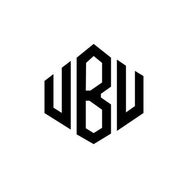 Çokgen şekilli UBU harf logosu tasarımı. UBU çokgen ve küp şeklinde logo tasarımı. UBU altıgen vektör logosu beyaz ve siyah renkler. UBU monogramı, iş ve emlak logosu.