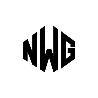 Çokgen şekilli NWG harf logosu tasarımı. NWG çokgen ve küp şeklinde logo tasarımı. NWG altıgen vektör logosu beyaz ve siyah renkler. NWG monogramı, iş ve emlak logosu.