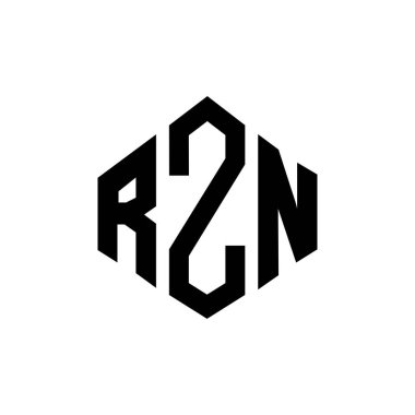 Çokgen şekilli RZN harf logosu tasarımı. RZN çokgen ve küp şeklinde logo tasarımı. RZN altıgen vektör logo şablonu beyaz ve siyah renkler. RZN monogramı, iş ve emlak logosu.