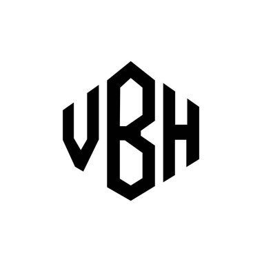 Çokgen şekilli VBH harf logosu tasarımı. VBH çokgen ve küp şeklinde logo tasarımı. VBH altıgen vektör logosu beyaz ve siyah renklerde. VBH monogramı, iş ve emlak logosu.