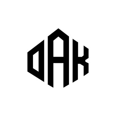 OAK letter logo design with polygon shape. OAK polygon and cube shape logo design. OAK hexagon vector logo template white and black colors. OAK monogram, business and real estate logo.