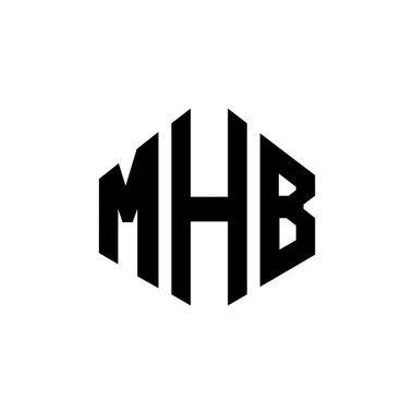 Çokgen şekilli MHB harf logosu tasarımı. MHB çokgen ve küp şeklinde logo tasarımı. MHB altıgen vektör logo şablonu beyaz ve siyah renkler. MHB monogramı, iş ve emlak logosu.