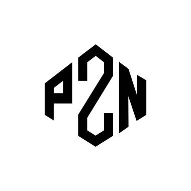 Çokgen şekilli PZN harf logosu tasarımı. PZN çokgen ve küp şeklinde logo tasarımı. PZN altıgen vektör logo şablonu beyaz ve siyah renkler. PZN monogramı, iş ve emlak logosu.