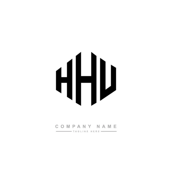 Hhu字母标识设计与多边形 Hhu多边形和立方体的标志设计 Hhu六边形矢量标识模板白色和黑色 Hhu字母表 商业和房地产标志 — 图库矢量图片