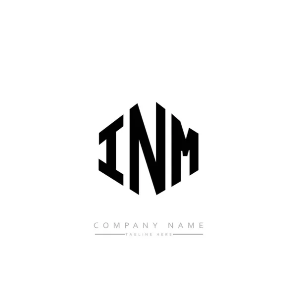 ポリゴン形状のInm文字ロゴデザイン キューブ形のロゴデザイン 六角形ベクトルロゴテンプレート白と黒の色 モノグラム ビジネスや不動産のロゴ — ストックベクタ