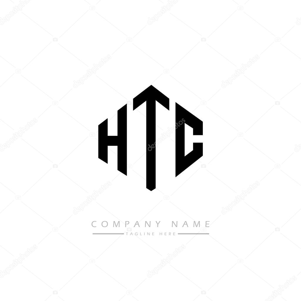 HTC letter logo design with polygon shape. HTC polygon and cube shape logo design. HTC hexagon vector logo template white and black colors. HTC monogram, business and real estate logo.