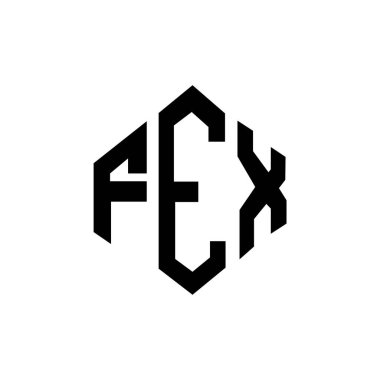 FEX letter logo design with polygon shape. FEX polygon and cube shape logo design. FEX hexagon vector logo template white and black colors. FEX monogram, business and real estate logo.