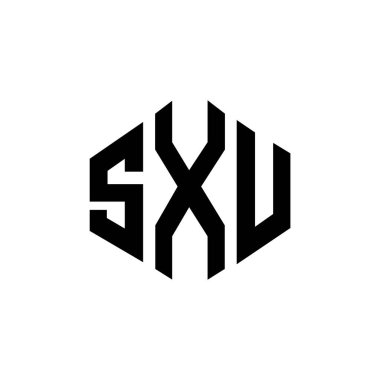 SXU letter logo design with polygon shape. SXU polygon and cube shape logo design. SXU hexagon vector logo template white and black colors. SXU monogram, business and real estate logo.