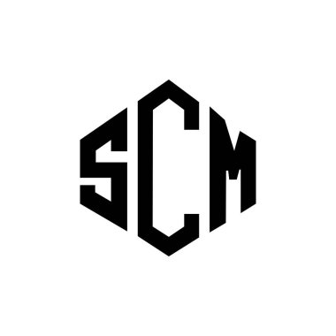 Çokgen şekilli SCM harf logosu tasarımı. SCM çokgen ve küp şeklinde logo tasarımı. SCM altıgen vektör logosu beyaz ve siyah renkler. SCM monogramı, iş ve emlak logosu.