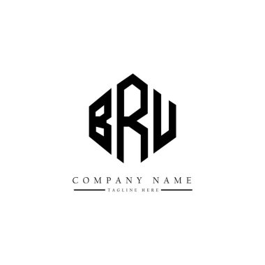 BRU letter logo design with polygon shape. BRU polygon and cube shape logo design. BRU hexagon vector logo template white and black colors. BRU monogram, business and real estate logo.