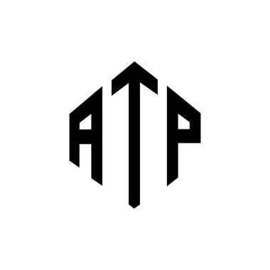 Çokgen şekilli ATP harf logosu tasarımı. ATP çokgen ve küp şeklinde logo tasarımı. ATP altıgen vektör logosu beyaz ve siyah renkler. ATP monogramı, iş ve gayrimenkul logosu.