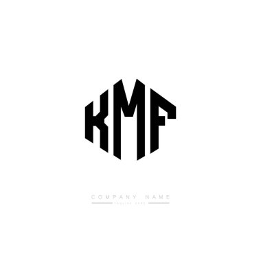 Çokgen şekilli KMF harf logosu tasarımı. Küp şeklinde logo tasarımı. Altıgen vektör logosu beyaz ve siyah renklerde. Monogram, iş ve emlak logosu.