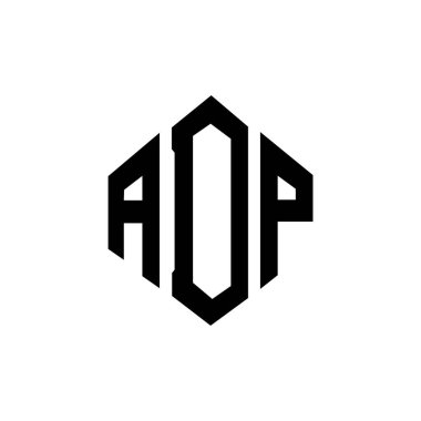 Çokgen şekilli ADP harf logosu tasarımı. ADP çokgen ve küp şeklinde logo tasarımı. ADP altıgen vektör logosu beyaz ve siyah renklerde. ADP monogramı, iş ve emlak logosu.