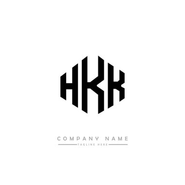 Çokgen şekilli HKK harf logosu tasarımı. HKK çokgen ve küp şeklinde logo tasarımı. HKK altıgen vektör logosu beyaz ve siyah renkler. HKK monogramı, iş ve emlak logosu.