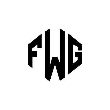 FWG letter logo design with polygon shape. Cube shape logo design. Hexagon vector logo template white and black colors. Monogram, business and real estate logo.