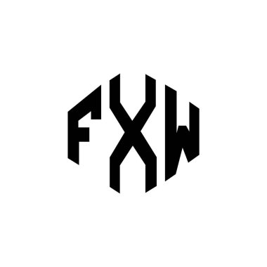 Çokgen şekilli FXW harf logosu tasarımı. FXW çokgen ve küp şeklinde logo tasarımı. FXW altıgen vektör logosu beyaz ve siyah renkler. FXW monogram, iş ve emlak logosu.