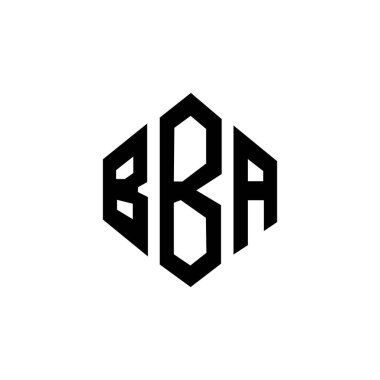 Çokgen şekilli BBA harfi logo tasarımı. BBA çokgen ve küp şeklinde logo tasarımı. BBA altıgen vektör logosu beyaz ve siyah renkler. BBA monogramı, iş ve emlak logosu.