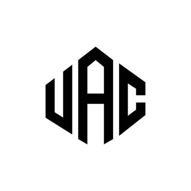 Çokgen şekilli UAC harf logosu tasarımı. UAC çokgen ve küp şeklinde logo tasarımı. UAC altıgen vektör logosu beyaz ve siyah renkler. UAC monogramı, iş ve emlak logosu.