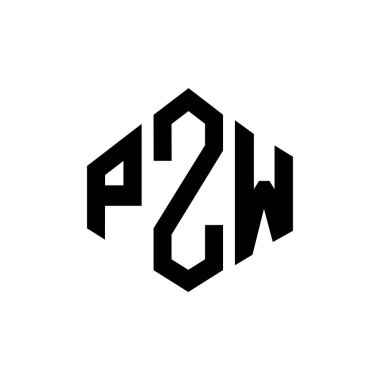 Çokgen şekilli PZW harf logosu tasarımı. PZW çokgen ve küp şeklinde logo tasarımı. PZW altıgen vektör logosu beyaz ve siyah renkler. PZW monogram, iş ve gayrimenkul logosu.